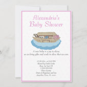 ノアの箱舟ベビーシャワー招待状（ピンクの女の子） 招待状 (正面)