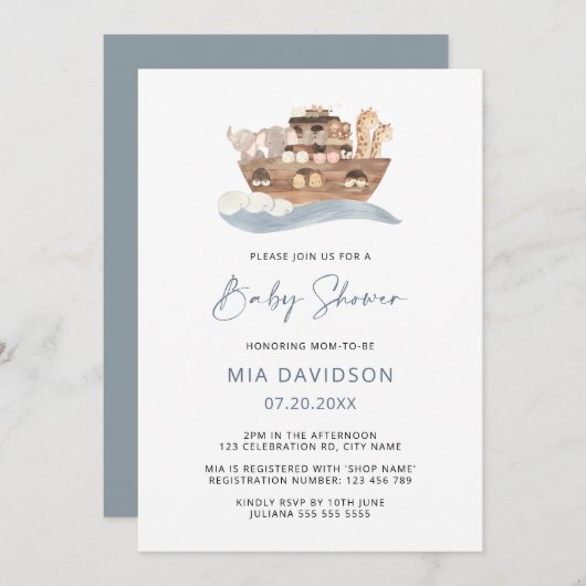 ノアの箱舟ベビーシャワー招待状 招待状 (正面/裏面)