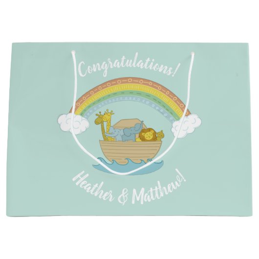 ノアの箱舟ボホ赤ちゃんシャワー ラージペーパーバッグ (正面)