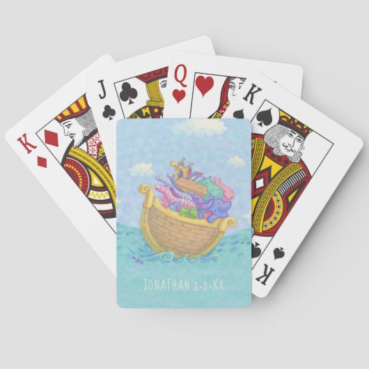 ノアの箱舟動物モノグラム名ブルー トランプ (裏面)