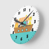 ノアの箱舟、かわいい動物、部屋子供へへ ラウンド壁時計 (傾斜)