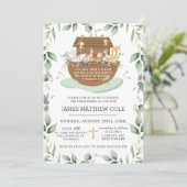 ノアの箱舟 グリーン 洗礼 誕生 男女両用 招待状 (スタンド正面)