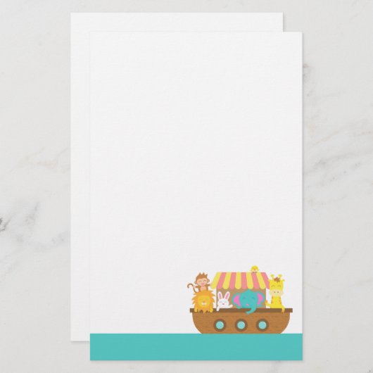 ノアの箱舟、子供へかわいい動物 便箋 (正面/裏面)
