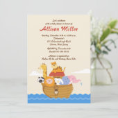 ノアの箱舟(箱舟)の男の子か女の子の赤ちゃんのシャワー 招待状 (スタンド正面)