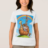 ノアの素敵な方舟の冒険 - かわいい動物たちと虹 トライブレンドＴシャツ (正面)