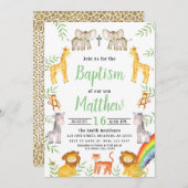 ノアアーク動物とレインボーウォーターの色のバプテスマ 招待状 (正面/裏面)