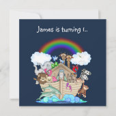 ノアアーク動物の招待ネイビーブルー 招待状 (正面)