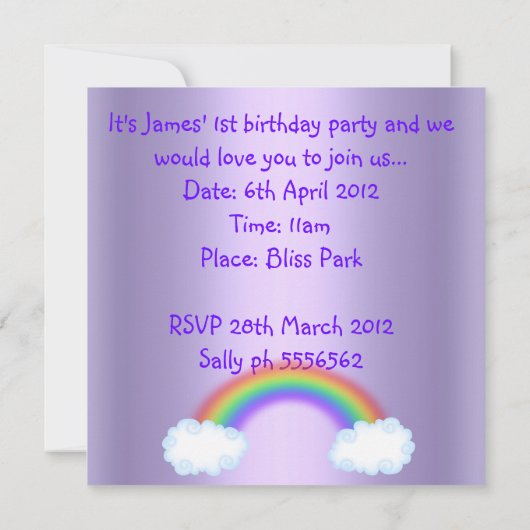 ノアアーク動物の招待パープル2 招待状 (裏面)