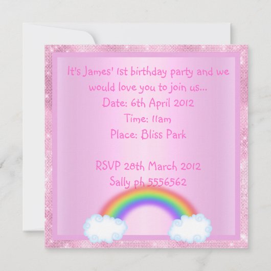 ノアアーク動物の招待ピンクの誕生日の新しい 招待状 (裏面)