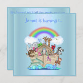 ノアアーク動物の招待ブルー2 招待状 (正面/裏面)