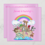 ノアアーク動物の招待PINK 2 招待状 (正面/裏面)