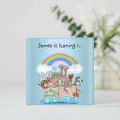 ノアアーク動物レインボー招待ブルー 招待状 (スタンド正面)