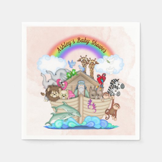 ノアカスタマイズのアークベビーシャワー紙ナプキンス スタンダードカクテルナプキン (正面)