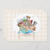 ノアズアークアニマルズアイボリーギンガム 招待状 (正面/裏面)