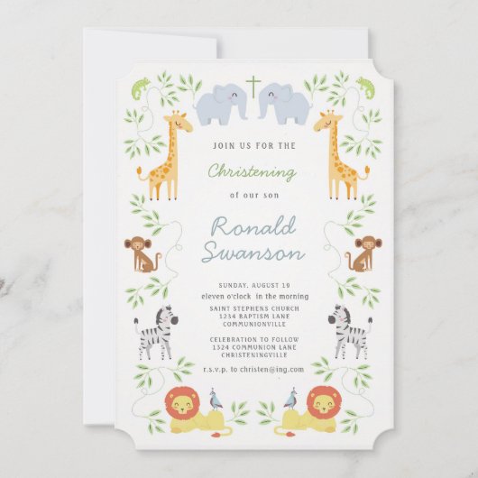 ノアズアークアニマルズ《キリスト教》洗礼式や命名式招待状 招待状 (正面)