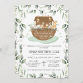 ノアズアークグリーンリーバプテスマ《キリスト教》洗礼式や命名式ニュートラル 招待状 (正面/裏面)