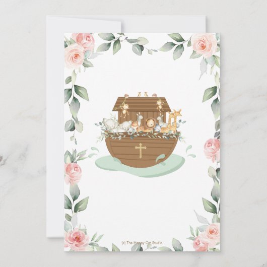 ノアズアークピンクフローラガールバプテスマ《キリスト教》洗礼式や命名式 サンキューカード (裏面)