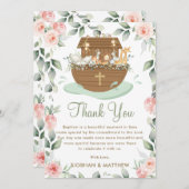 ノアズアークピンクフローラガールバプテスマ《キリスト教》洗礼式や命名式 サンキューカード (正面/裏面)