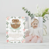 ノアズアークピンクフローラガールバプテスマ《キリスト教》洗礼式や命名式 サンキューカード (スタンド正面)