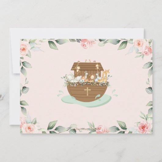 ノアズアークピンクフローラガールバプテスマ《キリスト教》洗礼式や命名式 サンキューカード (裏面)