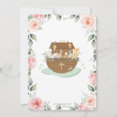 ノアズアークピンクローズグリーンバプテスマ《キリスト教》洗礼式や命名式 招待状 (裏面)