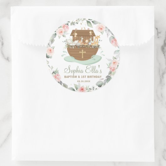 ノアズアークフラワーズバプテスマ《キリスト教》洗礼式や命名式誕生日 ラウンドシール (バッグ)