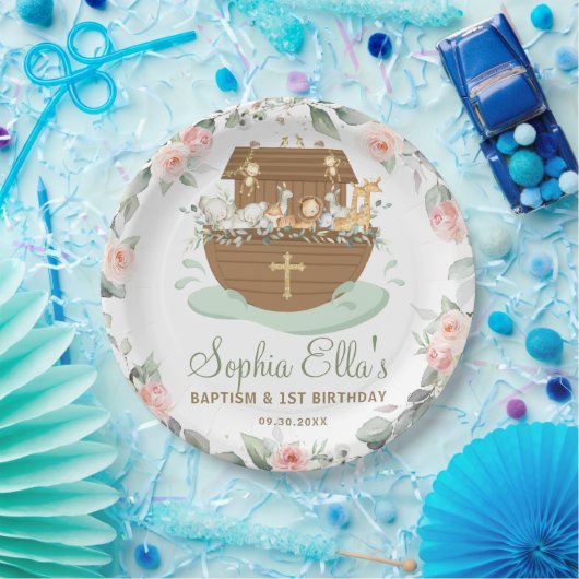 ノアズアークフローラバプテスマ《キリスト教》洗礼式や命名式誕生日 ペーパープレート (パーティー)