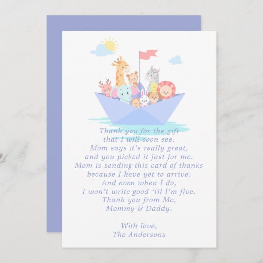 ノアズアークベビーシャワーサンキューカード サンキューカード (正面/裏面)