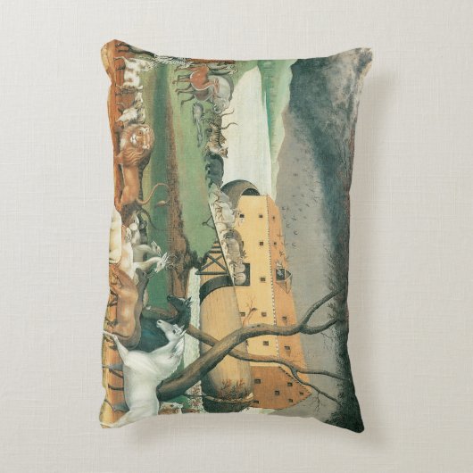 ノアズアークbyエドワード・ヒックスヴィンテージフォークアート アクセントクッション (裏面(縦))