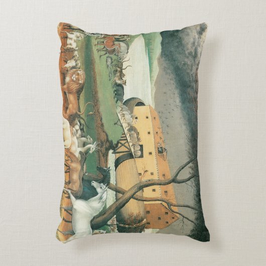 ノアズアークbyエドワード・ヒックスヴィンテージフォークアート アクセントクッション (正面(垂直))