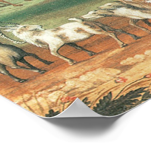 ノアズアークbyエドワード・ヒックスヴィンテージフォークアート ポスター (角)