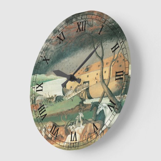 ノアズアークbyエドワード・ヒックスヴィンテージフォークアート ラージ壁時計 (傾斜)