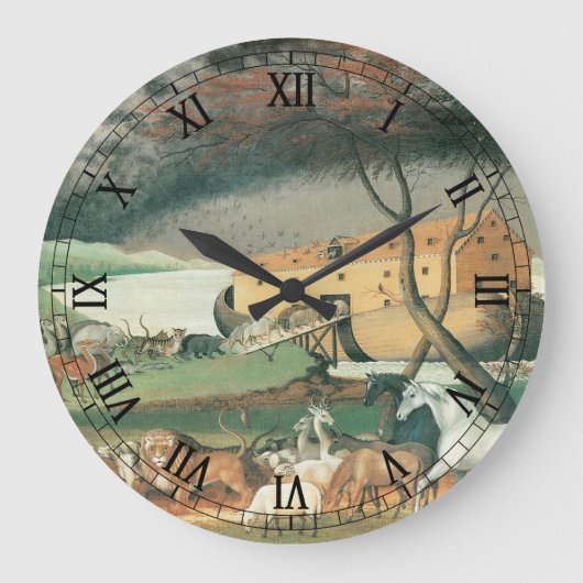 ノアズアークbyエドワード・ヒックスヴィンテージフォークアート ラージ壁時計 (正面)