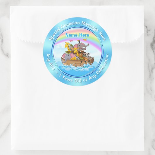 ノアパーソナライズされたのアークのステッカー、サイズ、形状 ラウンドシール (バッグ)