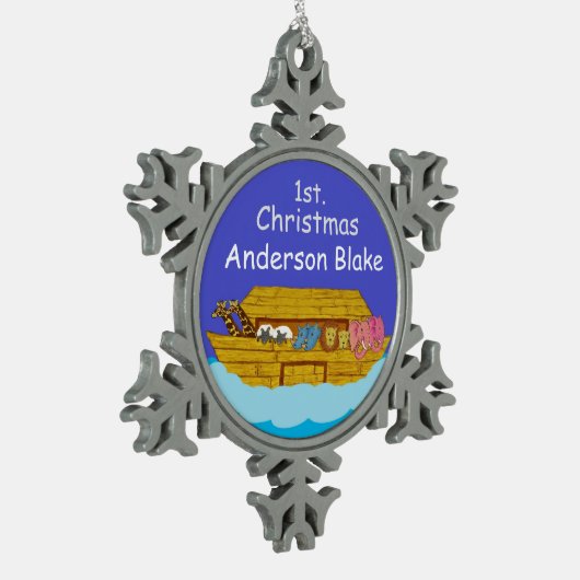 ノアパーソナライズされたのアークベビー第1クリスマス スノーフレークピューターオーナメント (左)