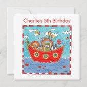 ノアパーソナライズされたズアーク誕生日招待状 (正面)