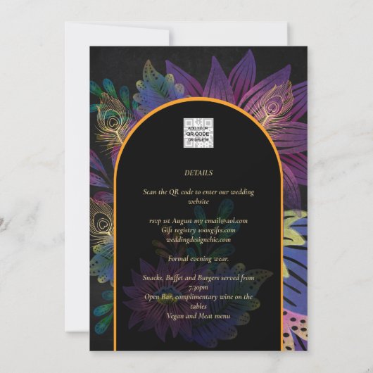 ノアピーコックジュエルトーン結婚フローラ 招待状 (裏面)