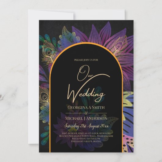 ノアピーコックジュエルトーン結婚フローラ 招待状 (正面)