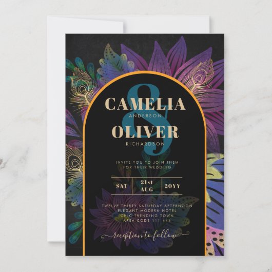 ノアピーコックジュエルトーン結婚フローラ 招待状 (正面)