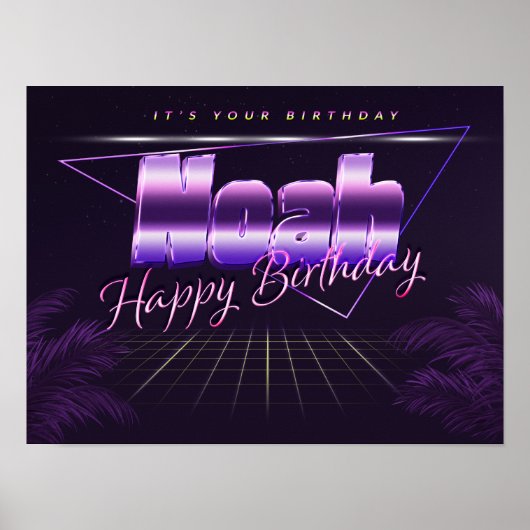ノア名Vorname lila retroポスターGeburtstag ポスター (正面)