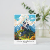 ノイシュワンシュタイン城ヴィンテージトラベルイラストレーション ポストカード (スタンド正面)