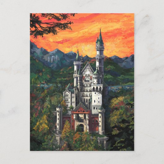 ノイシュヴァンシュタイン城の絵画 ポストカード (正面)