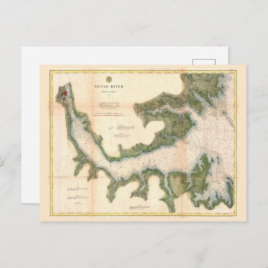 ノイズリバーノースカロライナのヴィンテージの地図 ポストカード (正面/裏面)