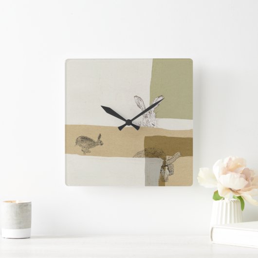 ノウサギおよびカメアイソーポスの寓話 スクエア壁時計 (ホーム)