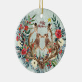 ノウサギのクリスマスのオーナメントの冬の花柄の装飾 セラミックオーナメント (右)