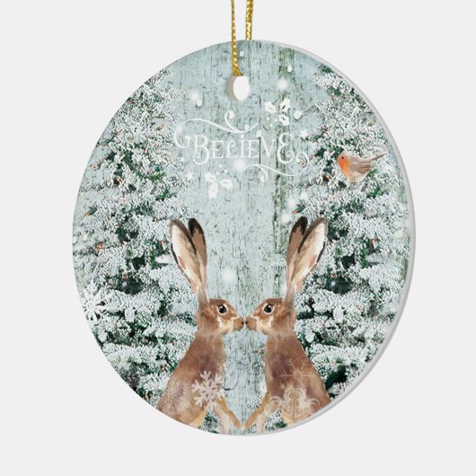 ノウサギのクリスマスのオーナメントの冬の雪の装飾 セラミックオーナメント (左)