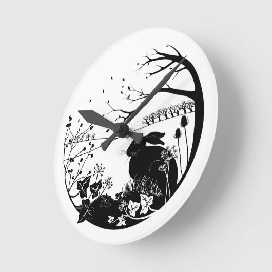 ノウサギのシルエットの時計 ラウンド壁時計 (傾斜)