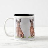 ノウサギの水彩画 ツートーンマグカップ (左)