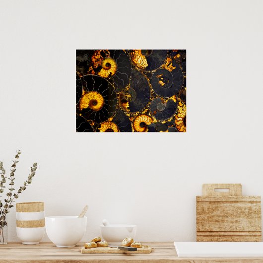 ノウチラス抽象芸術海化石パターン ポスター (キッチン)