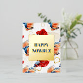 ノウルーズ踊り金魚トリオフォイル葉書 箔シーズンポストカード (立ち正面)